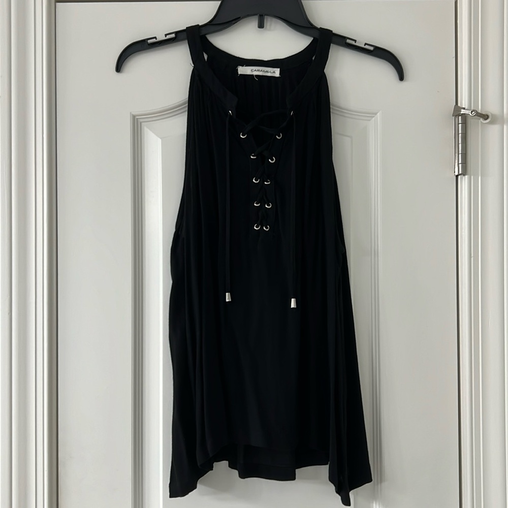 Black lace up sleeveless top